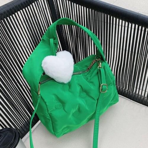 2021 Soft Cotton Small Pendant Crossbody Bags with Short Handle for Women Trends Shoulder Handbags and Purses with Hairball