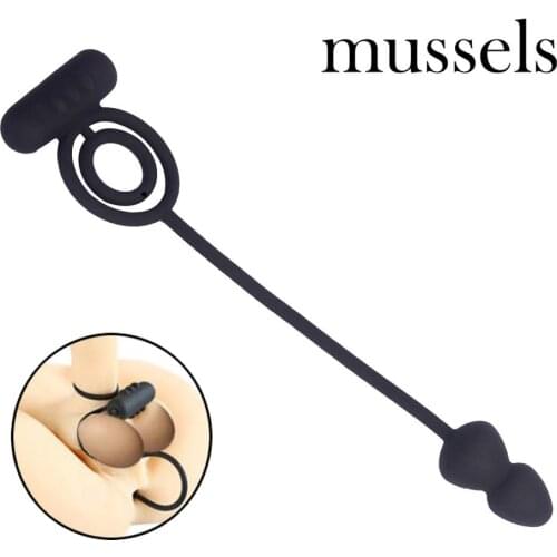 Mussels Sex Orgasm Toys for Men Double Stimulate G Spot Vibrating Penis Ring with Silicone Anal Plug Cockrings Butt Ball Sex toy