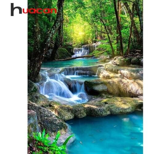 Huacan Full Square/Round Diamond Painting Kits Landscape Waterfall 5d Diamond Mosaic Embroidery Spring DIY Home Decoration