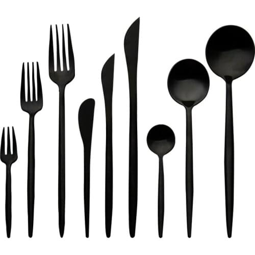 Frosted Black Cutlery Set Stainless Steel Western Tableware Kitchen Steak Cutlery Steak Knife Fork Spoon Ladle Four Piece Set