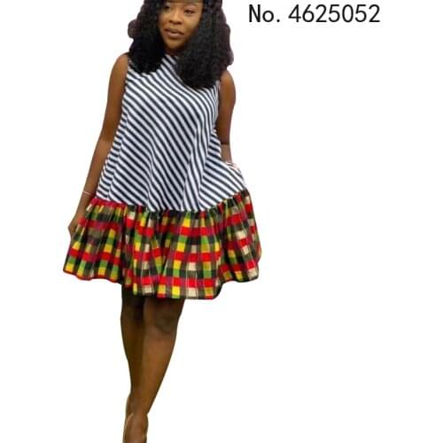 New Africa Clothes Dashiki Grid Print Ankara Dress 2021 Bazin Traditional Robe Africa Sleeveless Dress African Dresses For Women