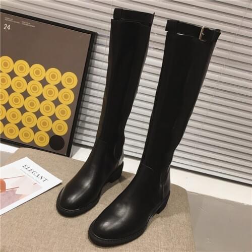 2020 New Women Zipper Knee High Boots British Style Round Toe Thick Heel Long Boots Street Office Knight Boots Zapatos De Mujer