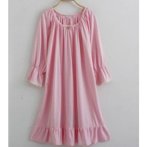 Autumn Korean Combed Cotton Nightdress Lovely Oversize Loose Long Sleeve Nightgown Women Sleepwear Elastic Soft Knitted Dress