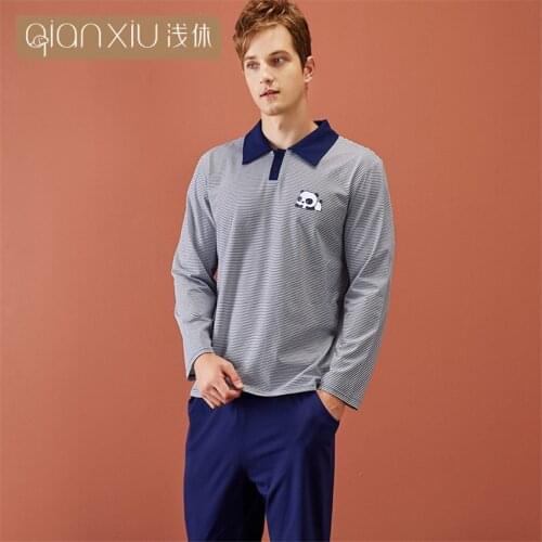 Autumn New Long Sleeve Lapel Man Pajama Sets Cotton Stripe Pajamas Men Casual Sleepwear Homewear Plus Size Xxl Lovers Pijama