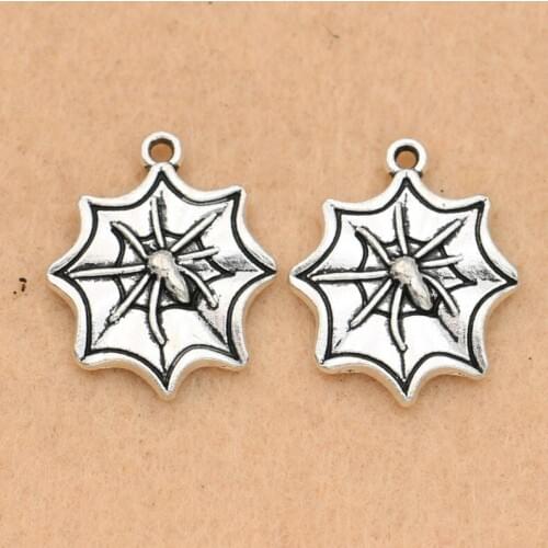 Antique Silver Plated Spider Net Charms Pendant Bracelet Necklace Jewelry Making DIY Handmade 22x18mm