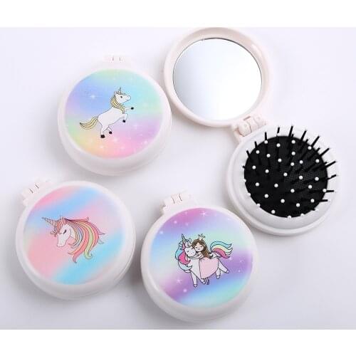 Hot！Horse Makeup Comb Hair Brush Styling Tool Fashion Cosmetic Airbag Comb Foldable Pocket Round Travel Hair Brush With Mirror