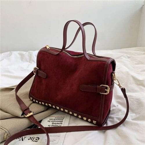 Luxury Women Suede Leather Shoulder Bag Female 2020 New Rivet ladies shoulder messenger bag Fashion Soft Leather womens handbag