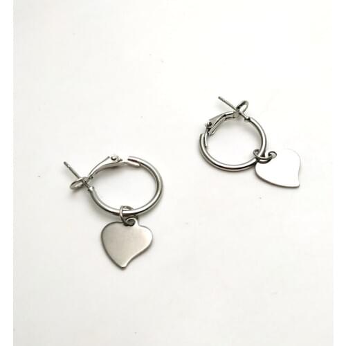 ZLDYOU 2pcs Lovely Heart Stainless Steel Pendant Earring Jewelry Hoop Earring For Girl Women MenZinc Alloy Ear Piercing Brinco