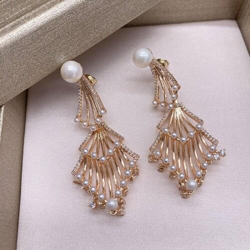 Bilincolor small pearl umbrella style insert zircon stylish earrings, earrings for women weeding party and gift