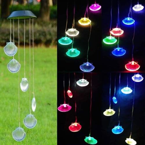 LED Solar Power Wind Chime Light Crystal Cute Shell Romantic Fancy Lighting Waterproof Outdoor Windchime Lamp Home Garden Decor
