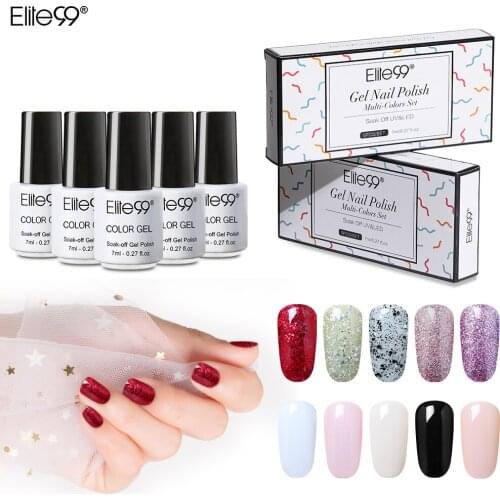 Elite99 5pcs/lot UV Gel Nail Polish LED Lamp Gel Lacquer Pure Colors Semi Permanent Gel Varnish Nail Base Top Needed Gel Polish