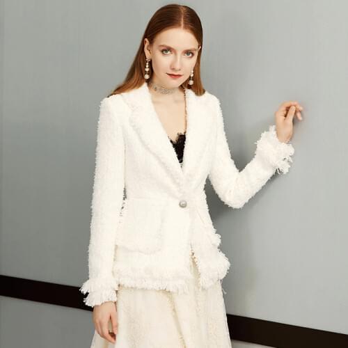 White tweed jacket 2020 spring / autumn womens jacket new slim slimming tweed ladies jacket coat