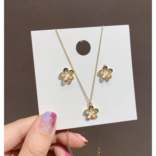 925 Sterling Silver Pin Colorful flower water diamond short style temperament versatile fashion earrings earrings necklace set