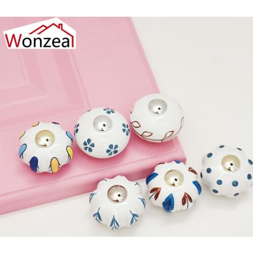 1PCS Cute Ceramic Handles Drawer Cupboard Cabinet Knobs Children Dresser Handles With Screws Furniture Handles