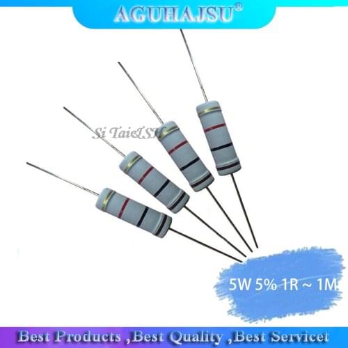 10pcs 5W 5% 1R ~ 1M 2.2R 10R 22R 47R 51R 100R 150R 470R 1K 4.7K 10K 47K 1 2.2 10 22 47 51 100 150 470 ohm