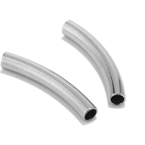 10pcs Stainless Steel Curved Tube Beads Big Hole Metal Spacer Beads Fit 2mm/3mm/5mm Round Leather Cord For DIY Jewelry Making