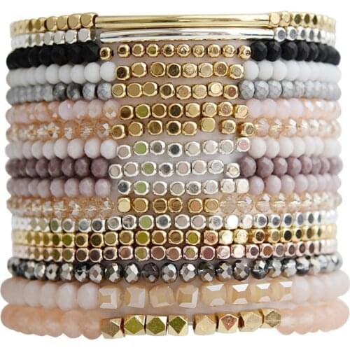18cm 1 Strand Bohemian Crystal Bracelets Multicolor Acrylic Copper Beads Bangles Golden Color Jewelry For Women Free Shipping