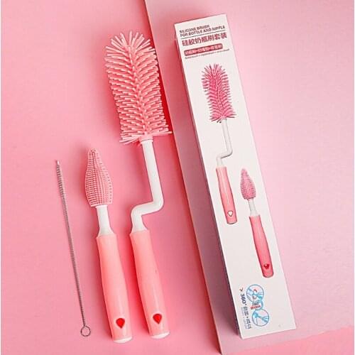 3pcs Baby Bottle Brushes Silicone 360 Degree Rotation Nipple Cup Cleaning Brush