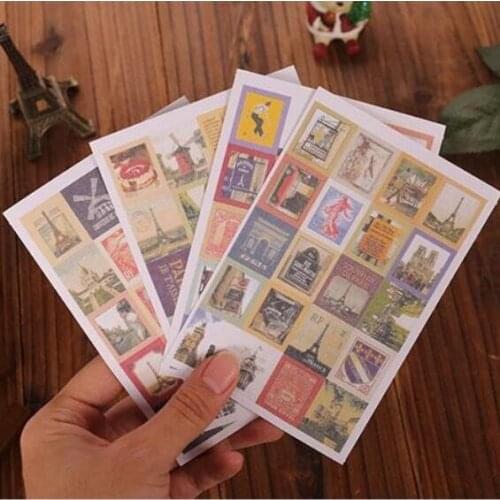 4sheets/pack/lot Vintage life Folding style Stamps series diary Stickers DIY Multifunction sticker Lovely home Decoration label