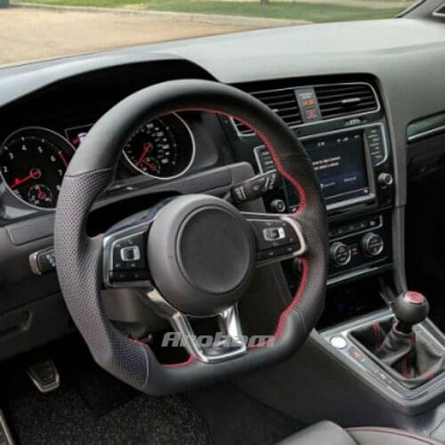 Car Steering Wheel With Real Leather Suede Customized For Volkswagen VW Golf 7 GTI Golf R MK7 VW Polo GTI Scirocco 2015 2016