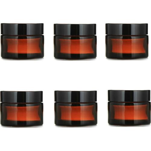 6pcs 30g Amber Straight Sided Glass Jar with Black Plastic Cap Lid Inner Liner for Salves Face Cream Homemade Lotion Cosmetics