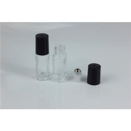 Dhl free 500pcs/lot Refillable Thick 5ml 1/6oz MINI ROLL ON Clear GLASS BOTTLES ESSENTIAL OIL Steel Metal Roller ball fragra