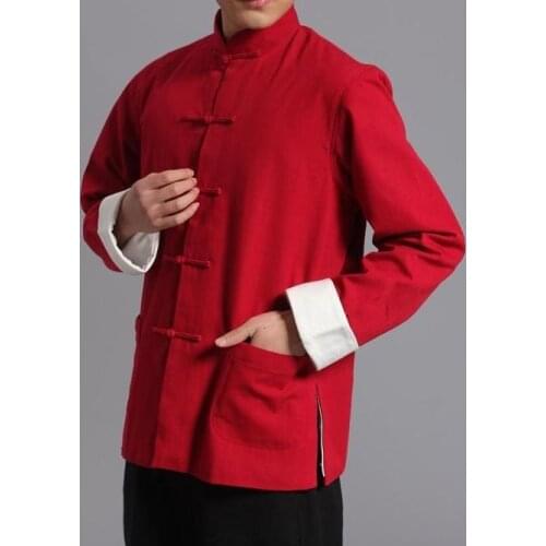 Pure cotton male Mens jacketkungfu martial arts double layer tai chicoat tang suit man outfit top quality red