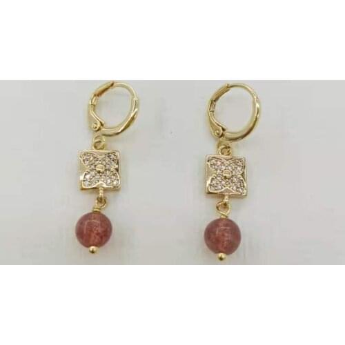 Zircon Strawberry Quartz Earrings Four Leaf Clover High Quality Natural Gemstones Charms 14K Gold Filled Hoops For Elegant Women