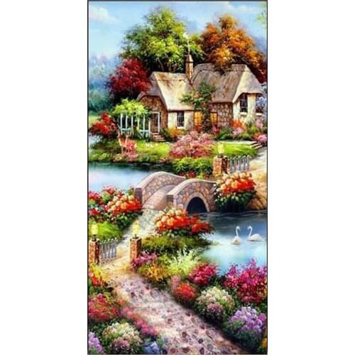 Countryside 5D Diy Full Drill Diamond Painting Cross Ctitch Kits Garden Cottage Diamond Mosaic Embroidery Home Decor FH1105