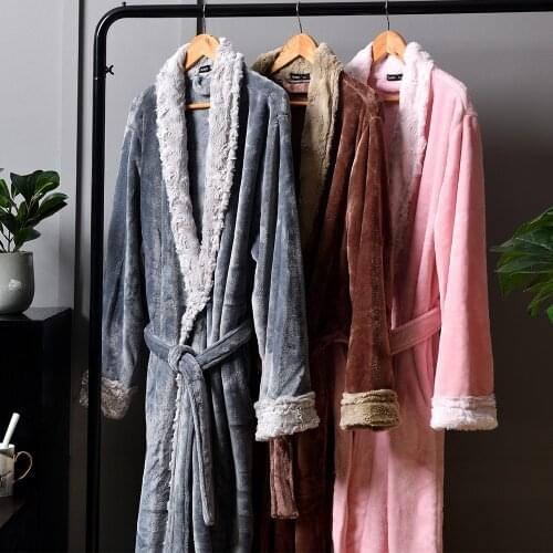 Flannel Robe Winter New Thick Sleepwear Women Nightgown Men Kimono Bathrobe Gown Warm Coral Fleece Nightwear Homewear Lingerie