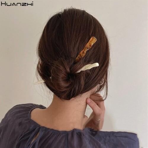 HUANZHI 2020 New Vintage Geometric Twist Multicolor Hair Sticks Acetate Sheet Ball Head Hairpins Headwear Accessories for Women