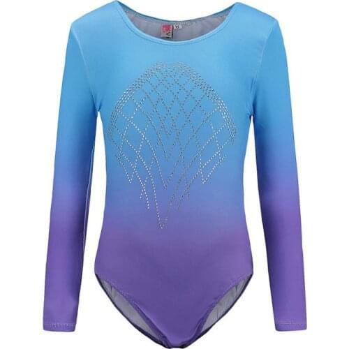 Long sleeve Shoulder Diamond Bright Spotted Body Suit gradient color Ballet Gymnastics Dance Practice Clothes European American