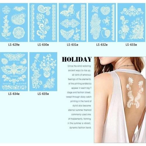 Lace Tattoo White Flower Sticker Lace Glovese Left Temporary Tattoo Sticker Body Art Paint Waterproof For Wedding Bridal Gloves