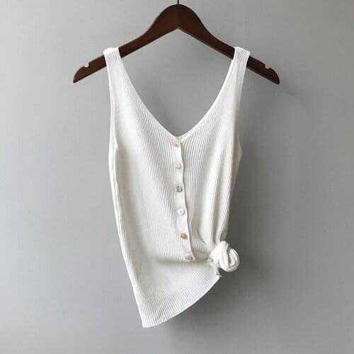 Summer White Sweet Cute Elastic Stretch Slim Knit Tank Top Girls Sleeveless Knitwear Sexy V-neck Camisole Striped Women Cami Top