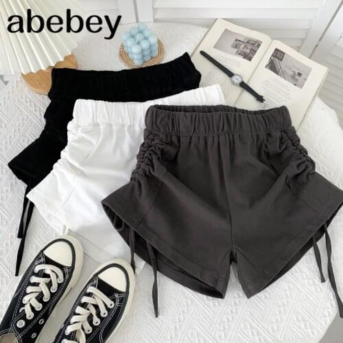 Fashion versatile solid Shorts drawstring bandage high waist pleated casual wide leg Shorts 2021 New Summer Women