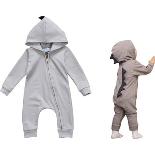 Trendy Dinosaur Long sleeve Hooded Romper For Baby Boy