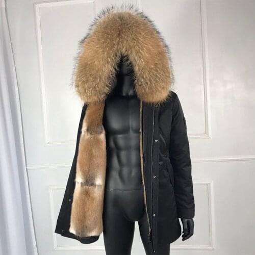 Muskrat Fur coat for men high quality real fur parkas natural raccon fur collar Winter Thicken Fur Lining Mens Overcoat