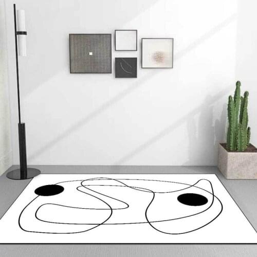 Abstract Art Black Lines Soft Shaggy Carpet Children Study Room Anti Slip Floor Mats Modern Minimalist Bedroom Bedside Area Rugs