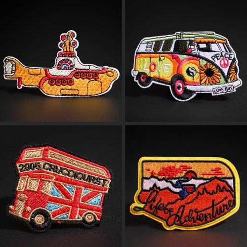 Cartoon bus submarine pattern clothing patches T-shirts Sweater pants Warm color system decorate patch or ironing repair holes