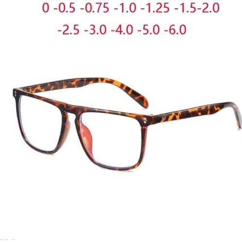 Leopard Frame Anti Blue Rays Myopic Lens Prescription Eyeglasses Fashion Square Nearsighted Spectacles 0 -0.5 -0.75 To -6.0