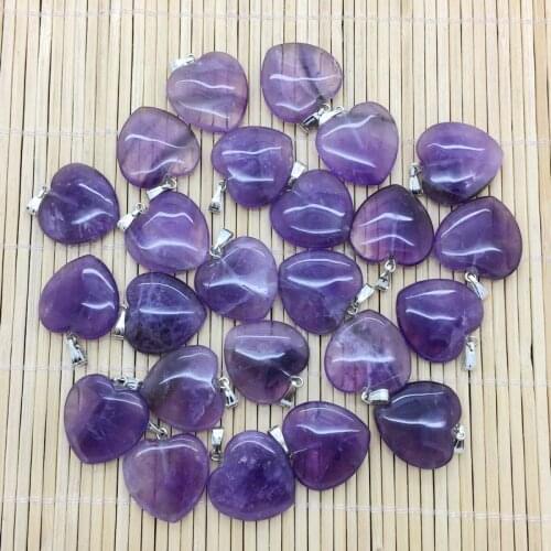 Wholesale Natural Stone Purple Amethysts Crystal Heart Charm 20 MM Pendants High Quality DIY Making Jewelries