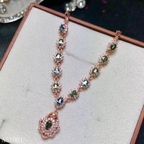 KJJEAXCMY boutique jewelry 925 sterling silver inlaid Natural Sapphire Pendant Large Necklace support detection