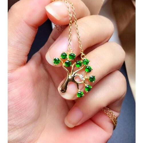 Fashion Elegant christmas tree Natural green diopside Necklace natural gemstone Pendant Necklace S925 silver girl gift Jewelry