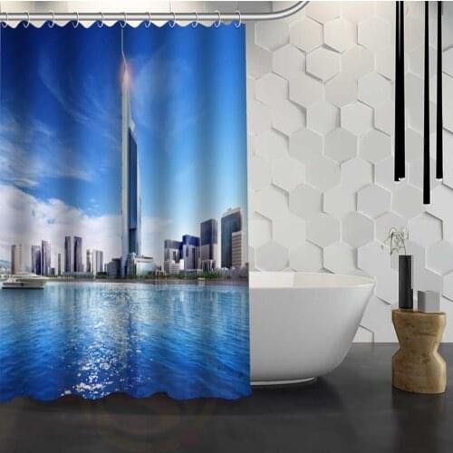 Custom Landscape Of Dubai Shower Curtain With Hooks Polyester Fabric Printing Shower Curtain for Bathroom