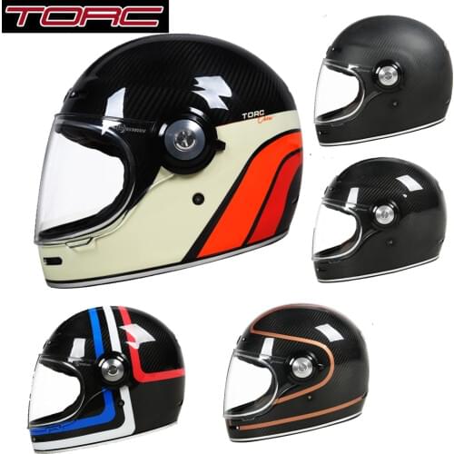 1PCS TORC Full Face Carbon Fiber ECE Transparent Glass Retro Vintage Style Ultralight Helmet Motocross Scooter Motorcycle Helmet
