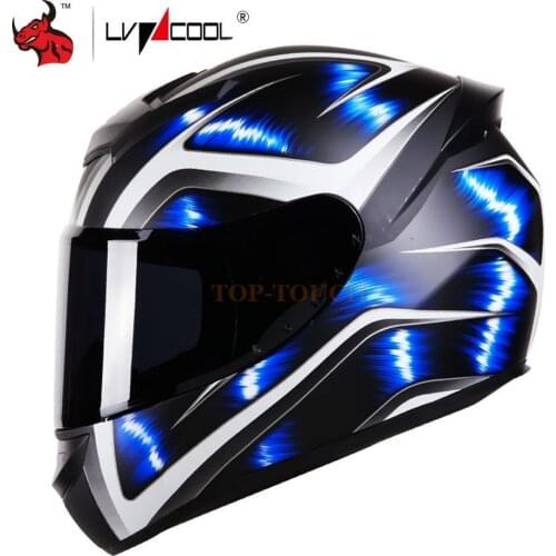 Mens Motorcycle Helmet Full Face Casco Moto Anti-fog Motocross Helmet Racing Riding Helmet Moto Blue Casco Motocross Size L-3XL