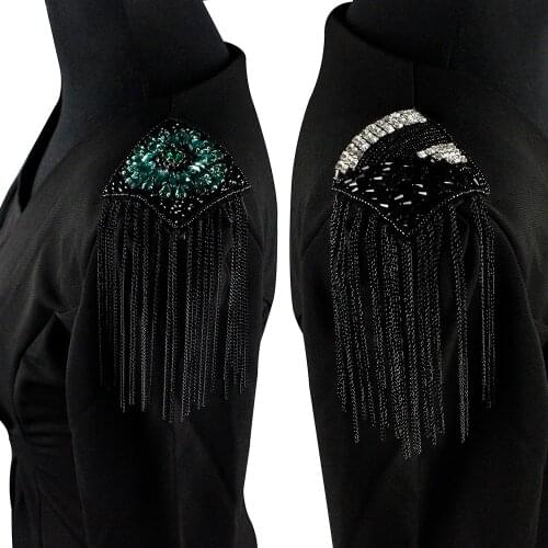 Rhinestones Bead Square Round Badges Design Chain Tassels Fringe Motif Applique Embroidery Shoulder Patches Sew on Dress Bag