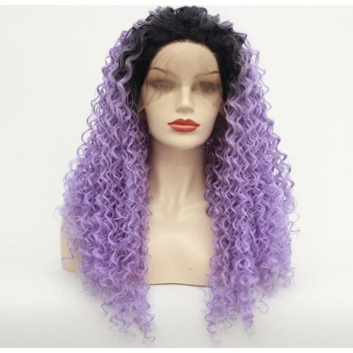 Dark Root Ombre Light Purple Long Afro Kinky Curly Wigs for Black Women Cosplay Synthetic Lace Front Wig Heat Resistant Wigs