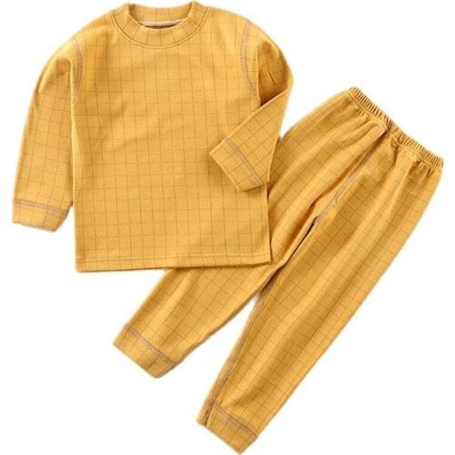 Children Suit for Girls Boy Spring Autumn Thermal Underwear 2021 New Check Cotton Kids Clothes Long Sleeve Baby Clothing Set