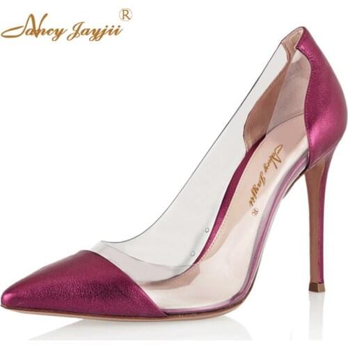 Nancyjayjii Purple Pumps Patent-Leather Woman Soft Dress Sexy High Heels PVC Shoes Women Handmade Dress Shoes Size 35 36 37